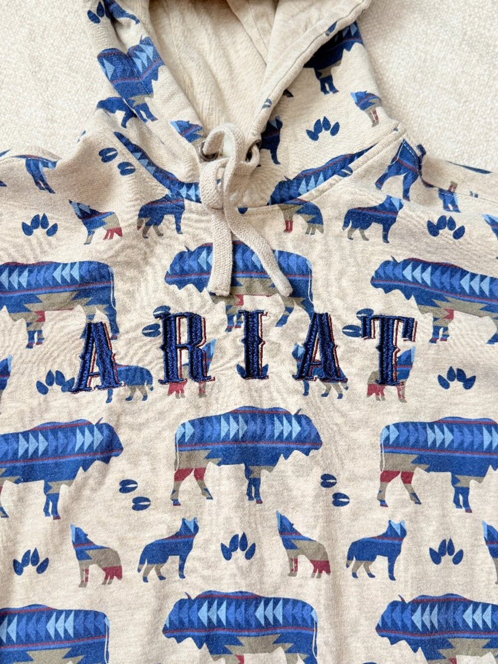 Ariat Real Buffalo Wolf Aztec Western Hoodie Sweatshirt Tan Women's Small 4396
